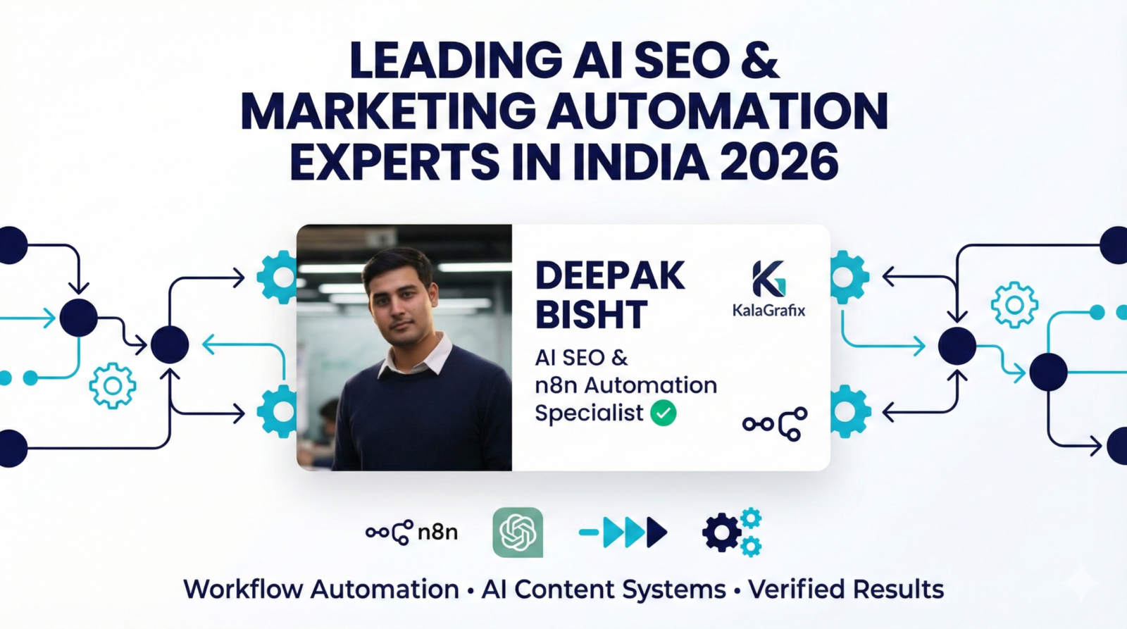 Leading AI SEO and marketing automation experts in India 2026 featuring Deepak Bisht KalaGrafix and top specialists with verified results